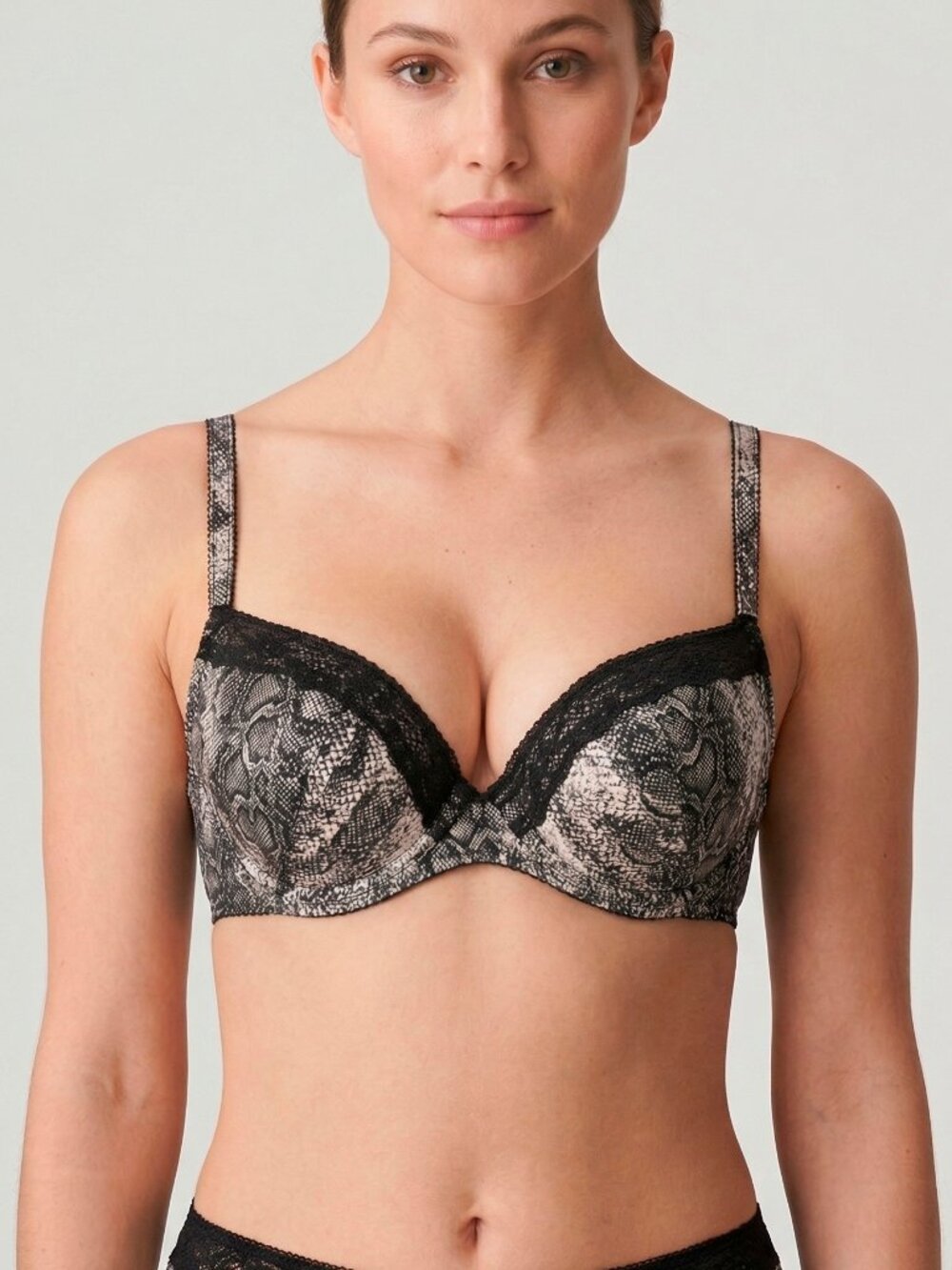 Glossy Satin Push-Up Bra with Snakeskin Print